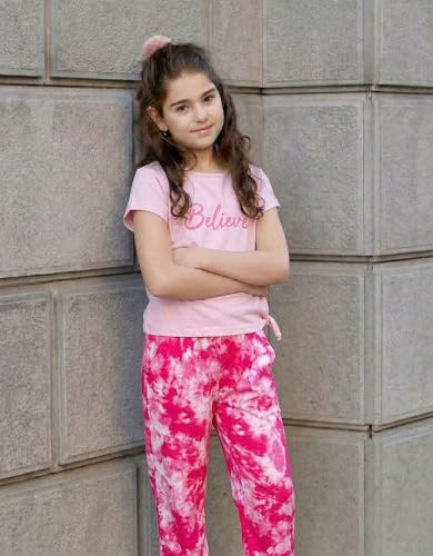 Image of Arshiner Girls Clothes 2 Piece Summer Outfits Drop Shoulder Top Pullover Sweatpants Jogger Set Sweatsuits Tracksuits 6-14Y