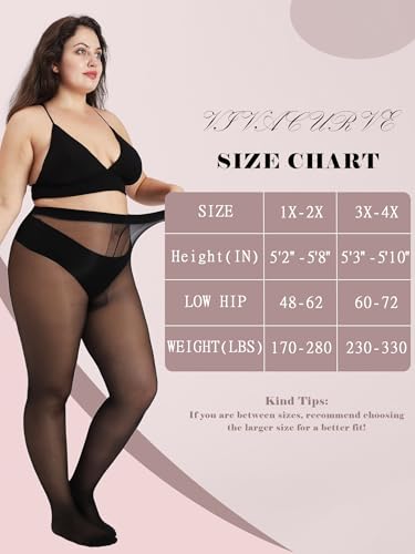 Image of Plus Size Sheer Black Tights for Women T-Crotch 20D Ultra Thin Pantyhose High Waist Stockings 2 Pairs