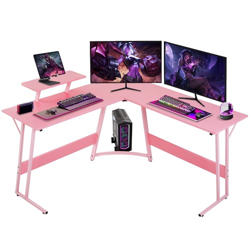 Image of L Shaped Gaming Desk, 50 inch Corner Desk, Spacious Dual Tops, P2 Particleboard, Metal Z-Legs, Adjustable Non-Slip Pads, Scratch /Waterproof, Multi-Use Home Office /Game Room /Dorm