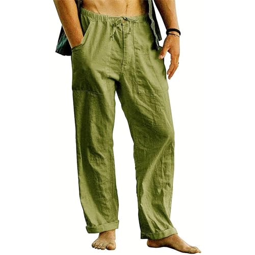 Maiyifu-GJ Men's Cotton Linen Casual Pants Elastic Waist Drawstring Loose Sweatpants Athletic Workout Joggers Trousers2