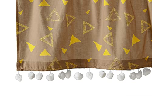 Image of Ravaiyaa - Attitude is everything Hand Printed Half Window Kitchen Curtain 100% Cotton Short Drapery Valance Curtain 40 inch X 18 inch Inch (Brown Trangle)