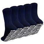 ZAKASA Non Slip Grip Socks - Anti Skid Crew for Men Women, Elderly Hospital Yoga - Navy Blue 5-Pack, Large