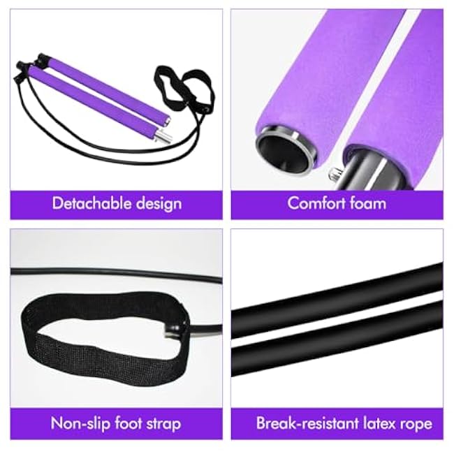Pilates Bar Kit with Resistance Bands,Multifunctional Pilatess Bar,Stretched Fusions Toning Bar,Pilates Sculpt Bar,Home Gym Equipment for Women & Men Home Gym Pilates Yoga