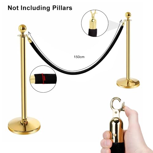 Aweisile Absperrkordel 1 Stück Crowd Control Seil Personenleitsystem Absperrsystem Schwarz Absperrband Absperrkette Absperrkordel mit Haken 1.5M für öffentliche Gebäude des Hotel Restaurant Cinema