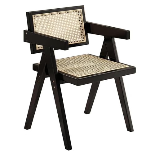 NOKTAI Sillas de Comedor de Madera, Silla de Comedor de ratán de Madera sólida, sillón Vintage de Restaurante para Cocina, jardín, balcón y Dormitorio Black