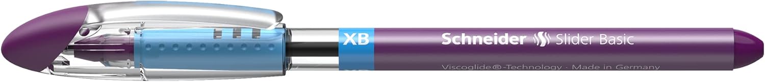 Schneider Slider Basic XB (Extra Broad) Ballpoint Pen, 1.4 mm, Transparent Barrel, Violet Ink, Box of 10 Pens (151208)