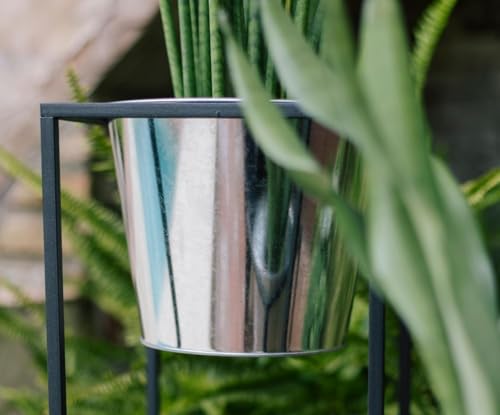 Macetero metal negro 24,5cm : pot de fleur design pour plante d'intérieur - 3