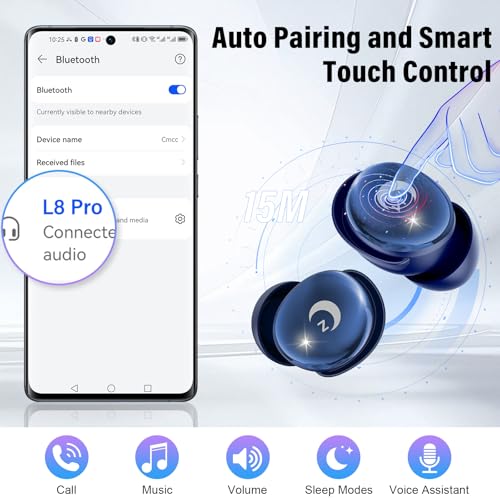 Image of VEKJ Mini Wireless Sleep Earbuds with Smart Touch Screen for Side Sleepers | Bluetooth 5.4 Headphone In Ear with Noise Cancelling Mic, Hi-Fi Stereo, 48Hrs Playtime with 5 EQ Modes /IP7 Waterproof Blue