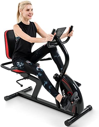 Vanswe Recumbent Exercise Bike for Adults Seniors - Cardio Workout at Home with 16 Levels Magnetic Resistance, 380 lbs Weight Capacity, LED Monitor, Adjustable Seat, Bluetooth Connectivity and Pulse Rate Monitoring RB661 (Red&Black)