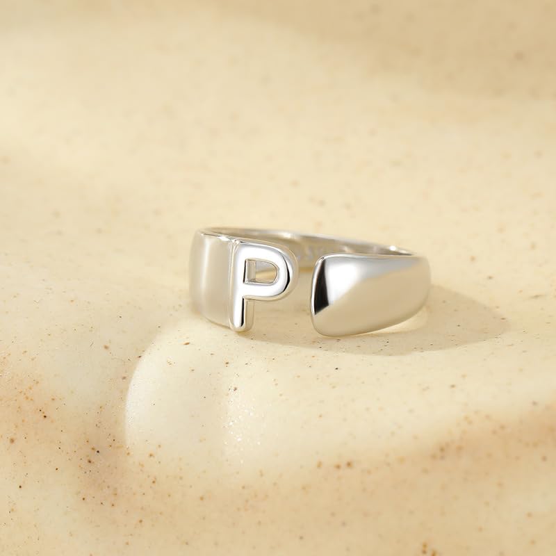 Bague initiale en argent 925, anneau de chevalière haut de gamme ajustable