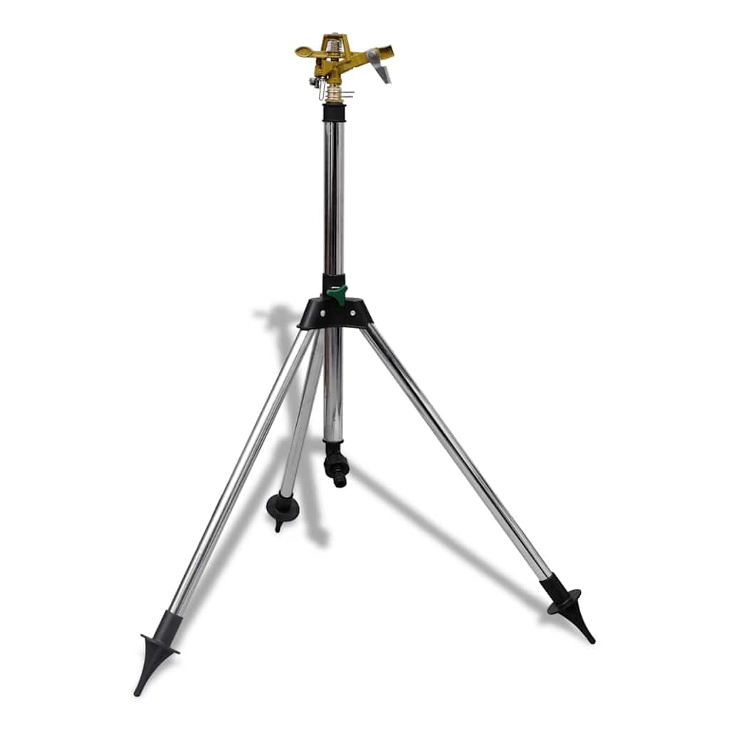 Irrigatore a impulsi su treppiede in acciaio inox con irrigatore in zinco per irrigazione prato 55-88 cm altezza 450 mq superficie di irrigazione