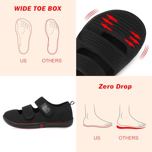 Besroad Womens Walking Shoes Wide Toe Barefoot Shoes Adjustable Zero Drop Shoes Non-Slip Breathable Fashion Sneakers 9Wide All Black thumb #2