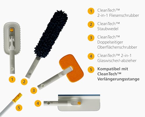 Joseph Joseph CleanTech 3-in-1 Staubwedel mit Aufbewahrungshülle und Reinigungswerkzeug für Staubwedelkopf, Light Stone