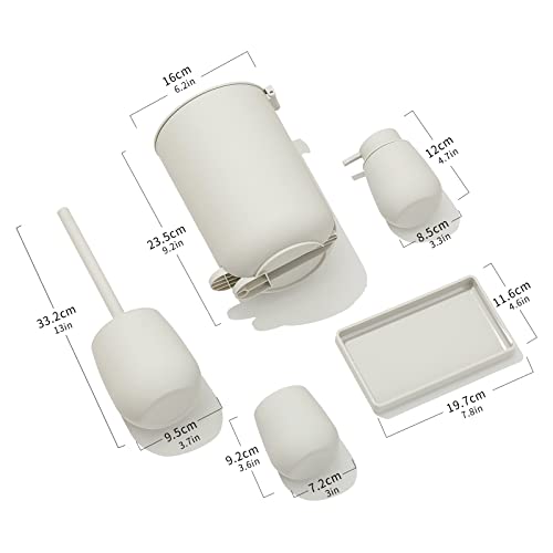 GAHEFY Small Beige White Bathroom Accessories Set with Mini Trash Can 3 Liter/0.8 Gallon,Toothbrush Holder,Soap Dispenser,Vanity Tray,Toilet Brush and Holder (Beige White 5pcs) by GAHEFY - Image 6