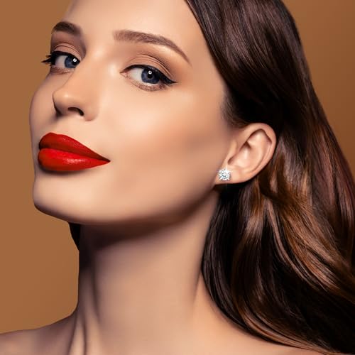 18K White Gold Plated Sterling Silver Pave Round Cut Cubic Zirconia Stud Earrings 4 Prong CZ Simulated Diamond Stud Earrings for Women Men Hypoallergenic4