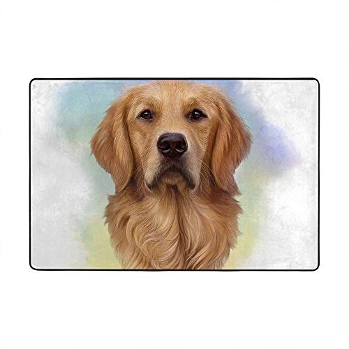 Tapis aquarelle chien doré lavable en velours corail doux 203×147cm - 2