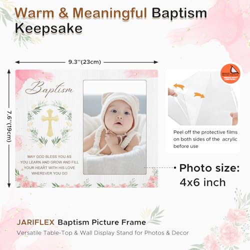 JARIFLEX Baptism Picture Frame Gifts,Baptism Gifts for Girls,Christening Baby Gift for Boys from Godparents Friends Family,Pink Flower Wood Picture Frame(4x6-Vertical) by JARIFLEX - Used condition - Image 2