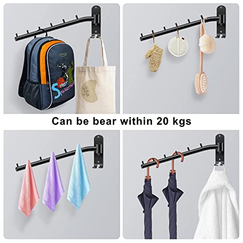 Bosszi 2-Pack Wall Mounted Folding Clothes Hanger Rack, Stainless Steel Clothes Hooks With Swing Arm Holder Space Saving Clothing Hanging System Closet Storage Organizer Heavy Duty Drying Rack (Black) #TOP4