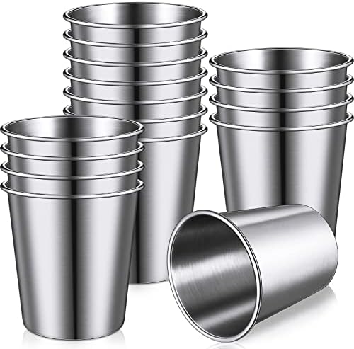 16 Pack Stainless Steel Cups for Kids and Adult Pint Cup Tumbler Metal Cups Stackable Cup Shatterproof Metal Drinking Glasses for Travel Outdoor Camping (12 oz/ 350 ml)