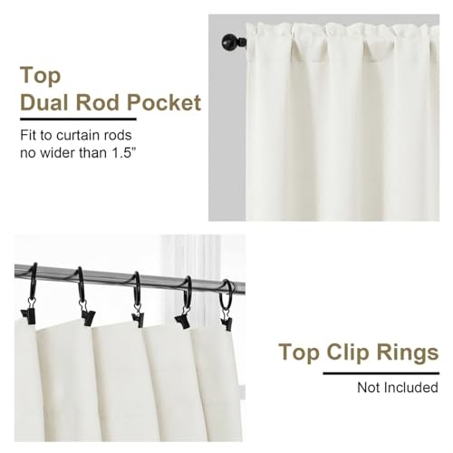 Image of Ivory Window Curtains 84 Inches Long 2 Panels, Soft Fabric Thermal Insulated Light Filtering Curtains for Bedroom Living Room, Dual Rod Pocket Design Modern Window Drapes, 2x40Wx84L Inches