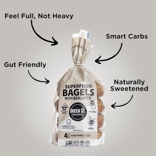 Queen St. Bakery Everything Superfood Bagels – Vegan, Protein & Fibre, Gluten-Free, Allergen Free Bagels – 4 Count