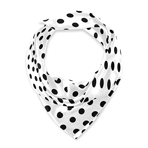 Black White Polka Dot Women Square Silk Like Hair Scarf Head Wrap Satin Head Scarf 35 x 35