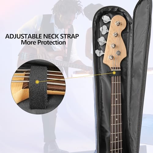 MUZNOTE Bass Guitar Case, Bass Guitar Gig Bag Backpack Soft Electric Bass Guitar Bag 0.38 inch Thick Padding Lightweight Dual Adjustable Shoulder Strap Pocket (Blue) - Thumbnail 5