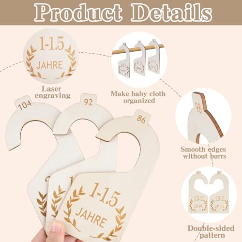 10 Stück Baby Größentrenner aus Holz, Babykleidung Organizer Kleiderschrank, Beidseitig Bedruckt Größen 50 bis 104, Kleiderbügel Trenner für Neugeborene bis 24 Monate Babyschrank Ordnungssystem