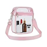 CBMZHF 1 bolso cruzado transparente de un solo hombro con ribete rosa, correa de hombro ajustable, 22 x 17 x 6,1 cm