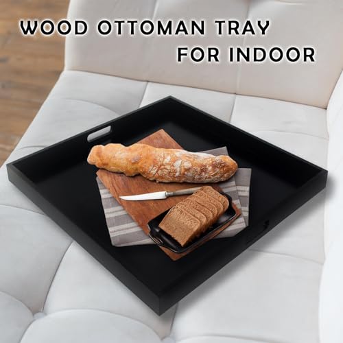 24" Square Large Ottoman Tray, Wood Serving Tray with Handles by GOSR - Used condition - Image 6
