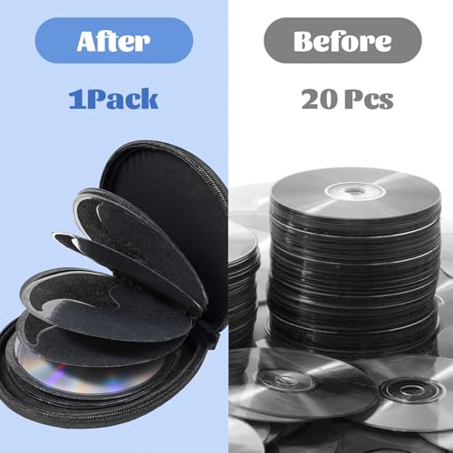 Black 20 Capacity CD/DVD Case Holder Organizer, Portable CD Storage Bag, Round Small CD Case Wallet for Car, Home,Travel