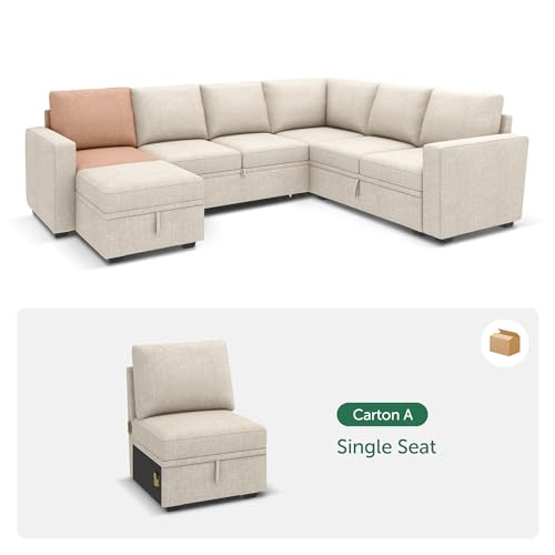Image of HONBAY Single Seat for Modular Sectional Sleeper Sofa with Pull Out Bed, Customizable Armless Chair for Sectional Couch, Beige