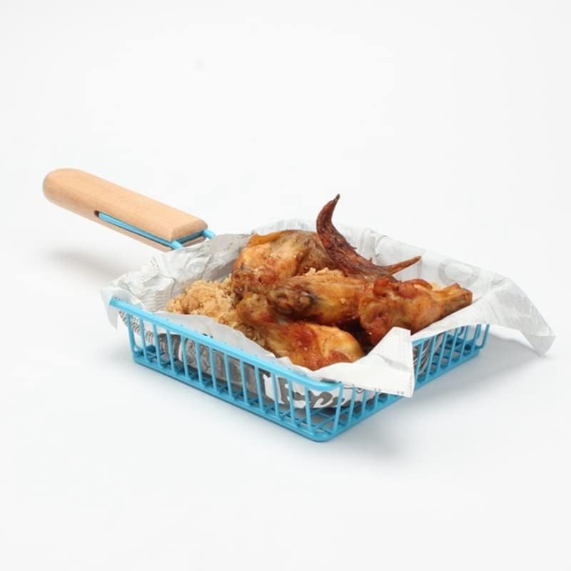 Fryer Basket, Fryer Basket/Skimmer Spoon Creative Blue French Fries Basket Fried Chicken Snack Basket Stainless Steel Snack Plate Fried Food Basket(Large)