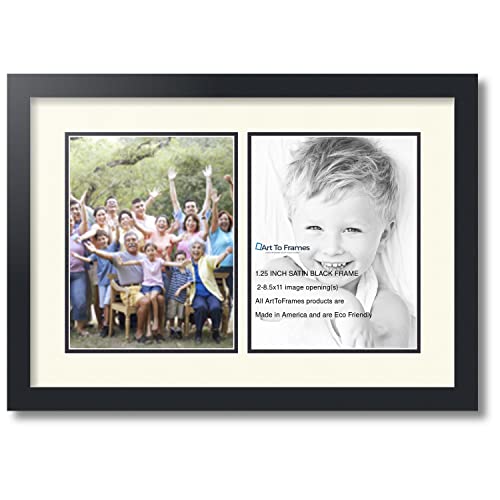 ArtToFrames Collage Photo Frame Double Mat with 2-8.5x11 inch Openings with Black Frame and Brilliant White Top Mat