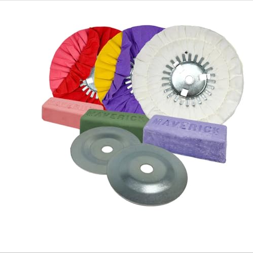 Renegade Products 3-Step Multi-Metal Polishing Kit â€“ Buffing Wheels, Compounds, Safety Flanges & Rake â€“ Mirror Finish System for Aluminum & Stainless Steel