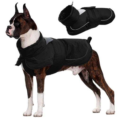Kuoser Dog Jacket, Dog Coats for Large Dogs, Winter Waterproof Big Doggie Vest, Reflective Dogs Cold Weather Coat, Windproof Turtleneck Pet Puffer Jacket Snowsuit Clothes with Harness Hole X