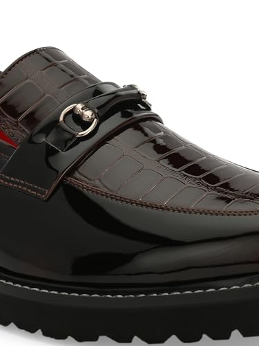 Image of San Frissco Men's Loafers Glossy Shine Shoes with Buckle /Anti-Slippery Wrinkle Free Synthetic Upper Slip-On Loafers /Stylish Lightweight and Comfortable Formal Shoe