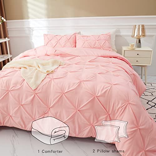 Aikasy Pinch Pleated Pink Comforter Set King Size Bed, 3 Piece Pintuck Bedding Sets With 2 Pillowcases - Luxurious Brushed Microfiber - Down Comforter Sets - Soft And Comfortable (Sunset Pink,King) #TOP5