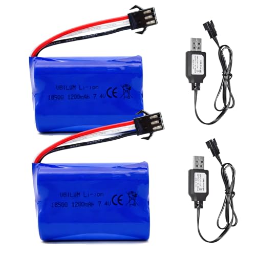 SM-3P Prise 3 Broches Batterie Li-ION Rechargeable 7.4V 1200mAh pour Camion RC Voitures Télécommandées Amphibies 1:16 Batterie de Camion Pickup et Câble de...