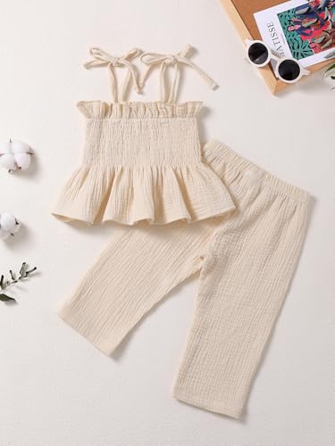 Toddler Infant Girls Clothes Solid Color Sleeveless Ruffle Halter Tops Camisole Linen Pants Set Baby Summer Outfits3