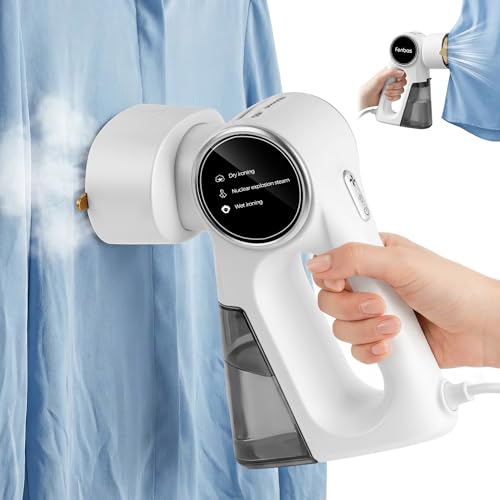 FULQULK Steamer for Clothes, Clothes Steamer Handheld Supports Both Hanging and Flat Ironing, Auto Absorbs Clothing, Adjustable Suction Power from 3000-6000Pa, Fits Easily Into a Suitcase（White）
