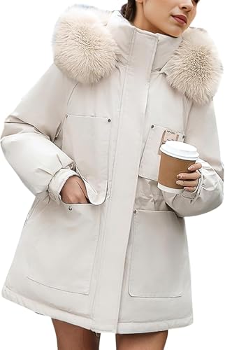 Parka cálida de otoño e Invierno para Mujer Parka con Capucha y Cremallera Acolchada y Gruesa Parka Suelta Informal con Cuello a Prueba de Viento al Aire Libre (Blanco,M)