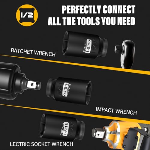 Image of 1 /2 Inch Drive 1-5 /16 Inch Deep SAE 6 Point CR-MO Impact Socket | Radius Corner Design,Square Chamfered Opening,Axle Nut Impact Grade Socket for Easy Removal