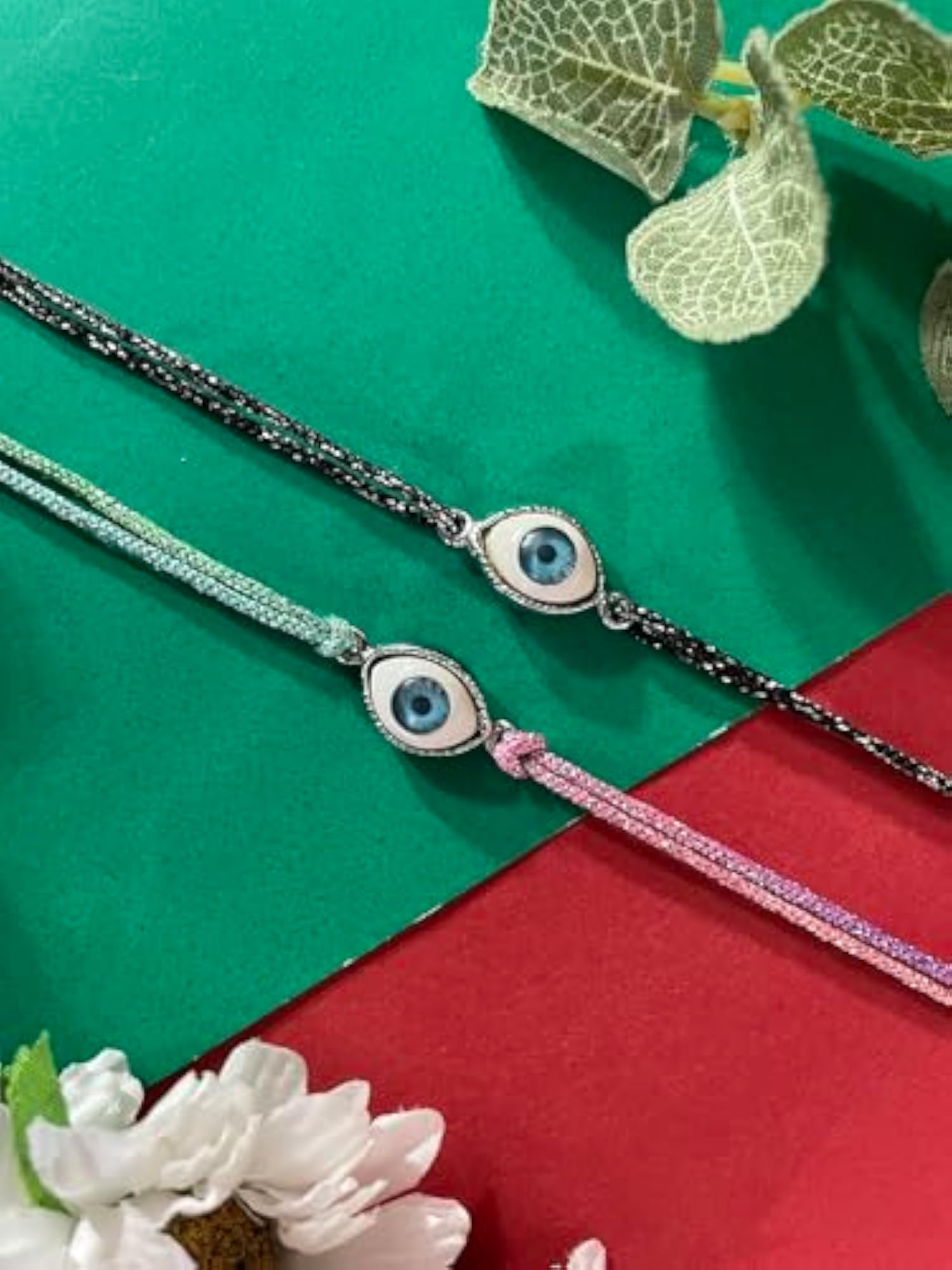 Set of 2 Gold Plated Oval Shape Evil Eye Charm Rakhi Lumba