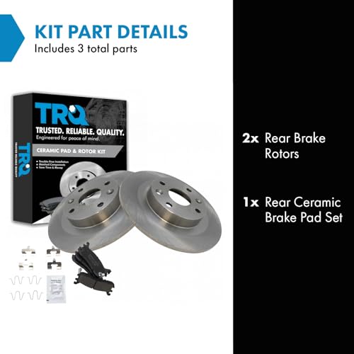TRQ Rear Brake Pad and Rotor Set Ceramic Solid Rotors Compatible with 1997-2002 Ford Escort 1994-2005 Mazda Miata 1998 Protege Mercury Tracer by TRQ - Image 2