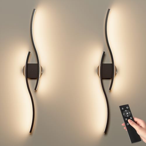 hunhun Battery Operated Wall Sconces Set of Two, Wireless Wall Sconce with Remote Control, Black Rechargeable Sconces 3000K-6500K, RGB Dimmable Wall Lights for Living Room, Hallway, Bedroom (2 Pack)