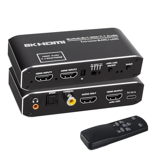 Image of Tobo 4K HDMI Audio Extractor Splitter, HDMI to HDTV + Optical Toslink SPDIF + 3.5mm Audio Jack + Coaxial + 7.1Ch HDMI Audio Support ARC and eARC Function-TD-909H.