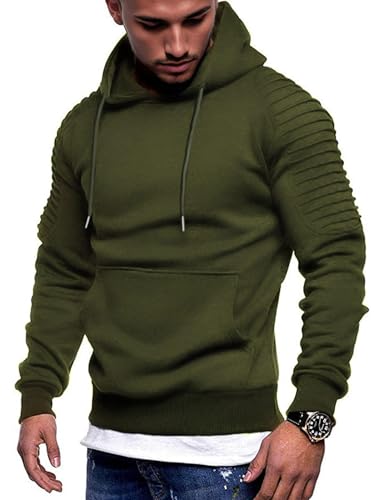 COOFANDY Men's Hooded Pullover Casual Fashion Hoodie for Men Athletic Sweatshirt Pullover with Kanga Pockets Army Green M