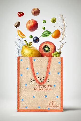 Image of BLACKBOXES Eco-Friendly Printed Jute Hand Bag-Reusable Tiffin Shopping Grocery Multipurpose Hand Bag for Men and Women