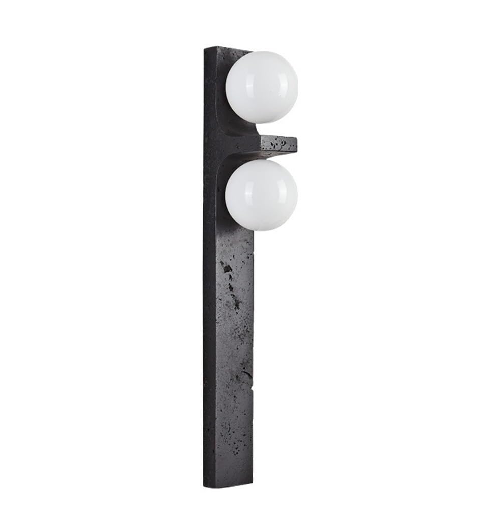 Applique da Parete Moderna in Travertino Nero con Doppi Paralumi a Globo in Vetro,Da Verticale in Pietra Naturale con Attacco G9, Arredamento Nordico Minimalista da 19 Pollici per Soggiorno, Camera da
